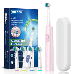 Oscillating Round Head Electric Toothbrush with 4 Replacement Brush Heads | Custom-Friendly Rotary Electric Toothbrush for Deep Cleaning