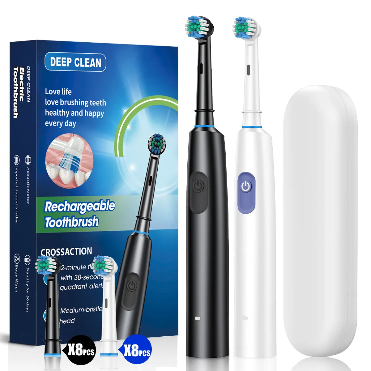 Oscillating Round Head Electric Toothbrush with 4 Replacement Brush Heads | Custom-Friendly Rotary Electric Toothbrush for Deep Cleaning