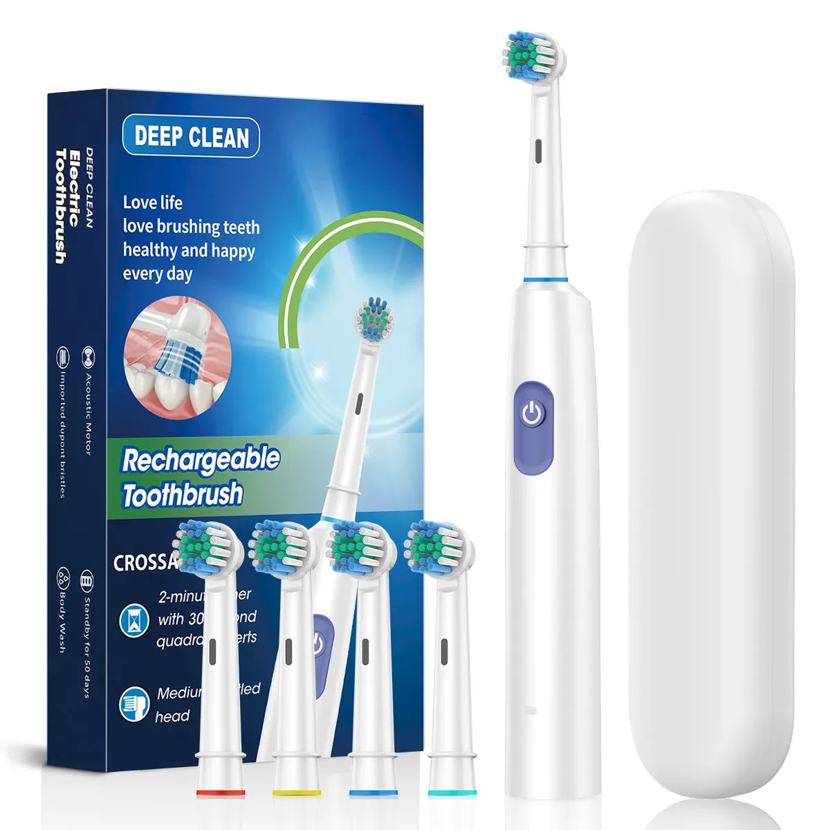 Oscillating Round Head Electric Toothbrush with 4 Replacement Brush Heads | Custom-Friendly Rotary Electric Toothbrush for Deep Cleaning